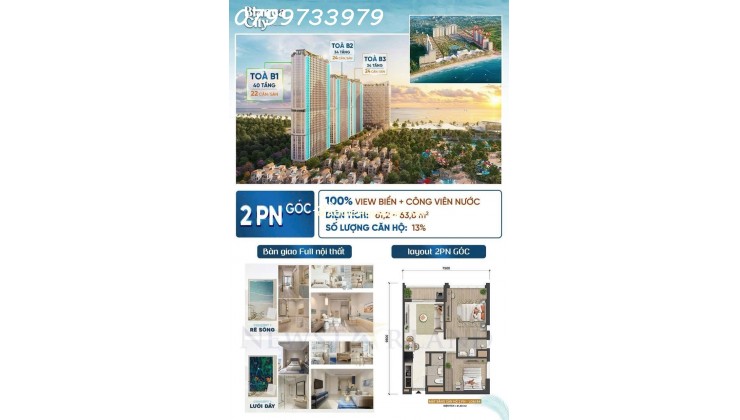 Bán căn hộ cao cấp biển Vũng Tàu giá 2,8 tỷ chủ đầu tư Sun group 0799733979